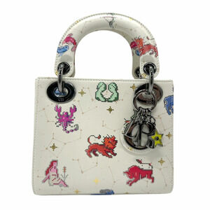 Christian Dior Lady 2way Shoulder Bag leather white multicolor